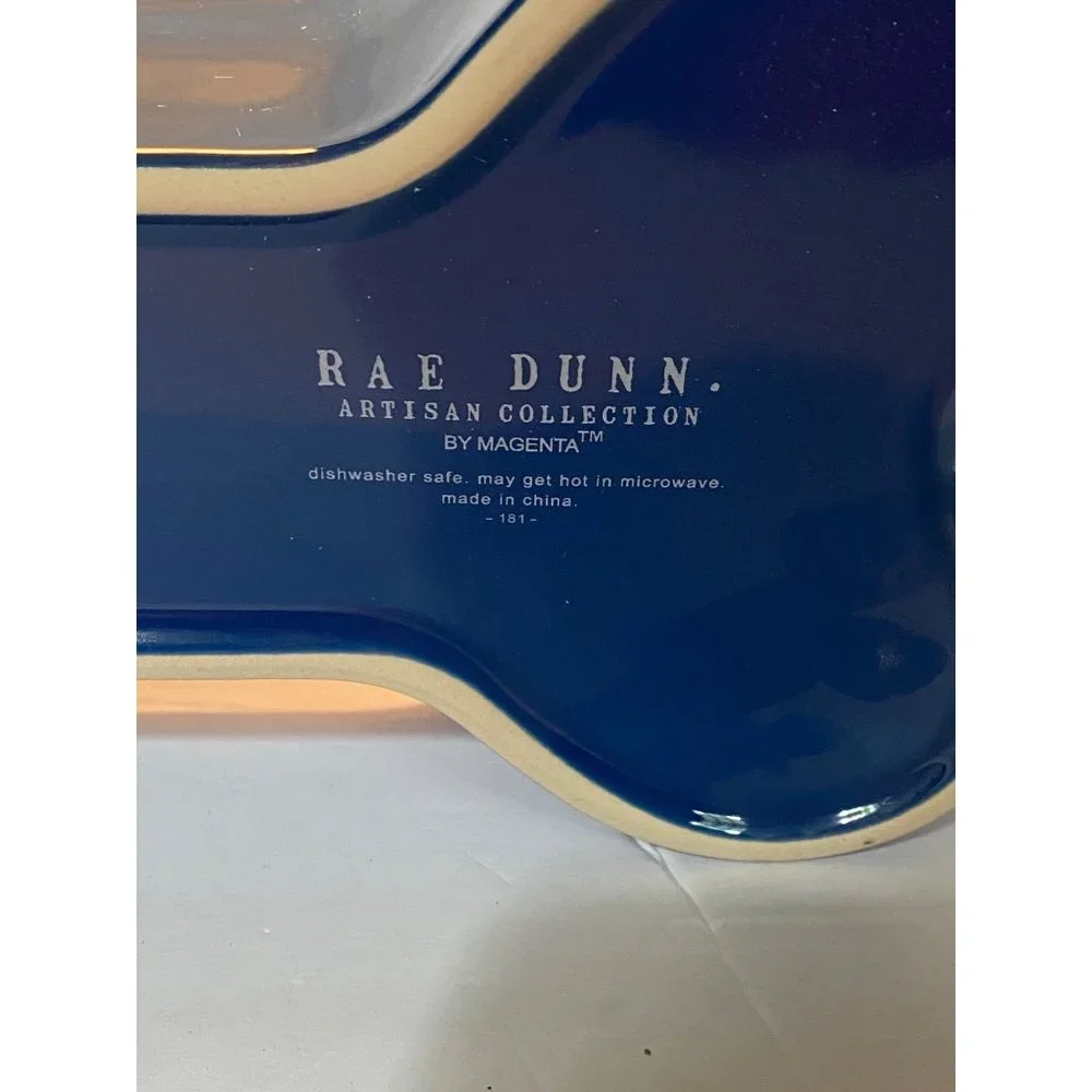 Rae Dunn Ceramic Blue Patriotic Pooch Dog Bone Shape Dog Bowl